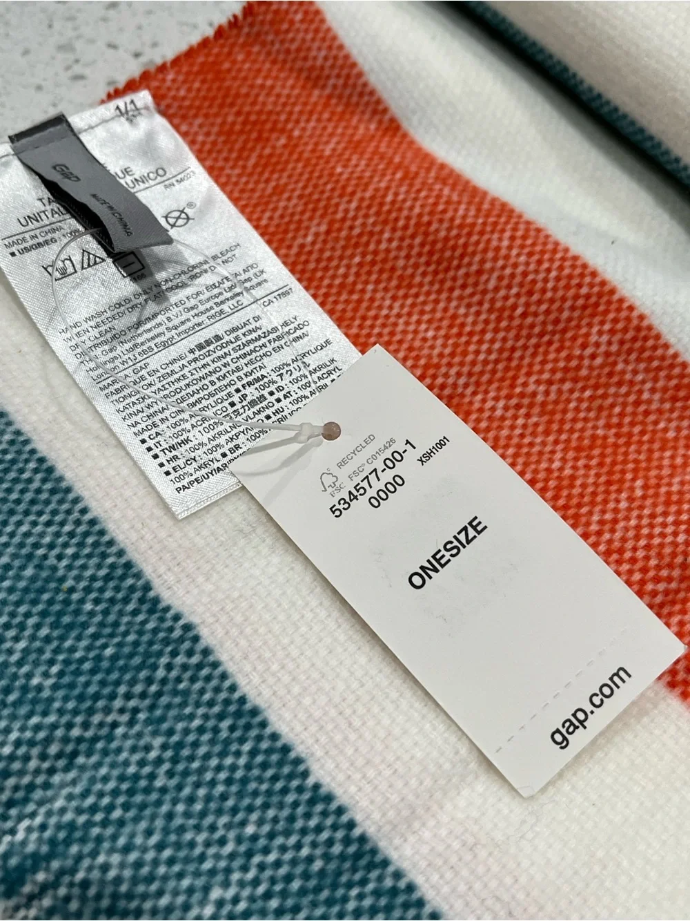 Gap Blanket Strip Scarf/Shawl One Size Multicolor Approx 47” X 77” NWT